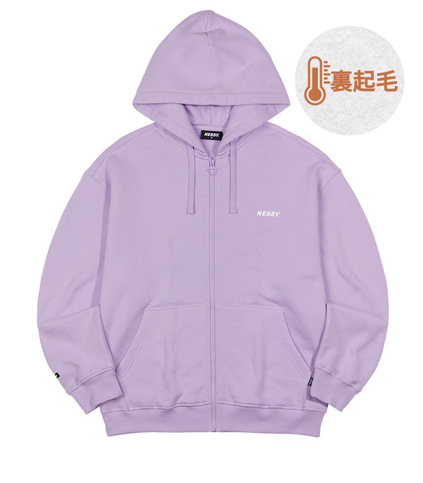 エッセンシャルブラシフードジップアップ ライトパープル / Essential Brushed Hoodie Zip-up Light Purple - whoisnerdy jp
